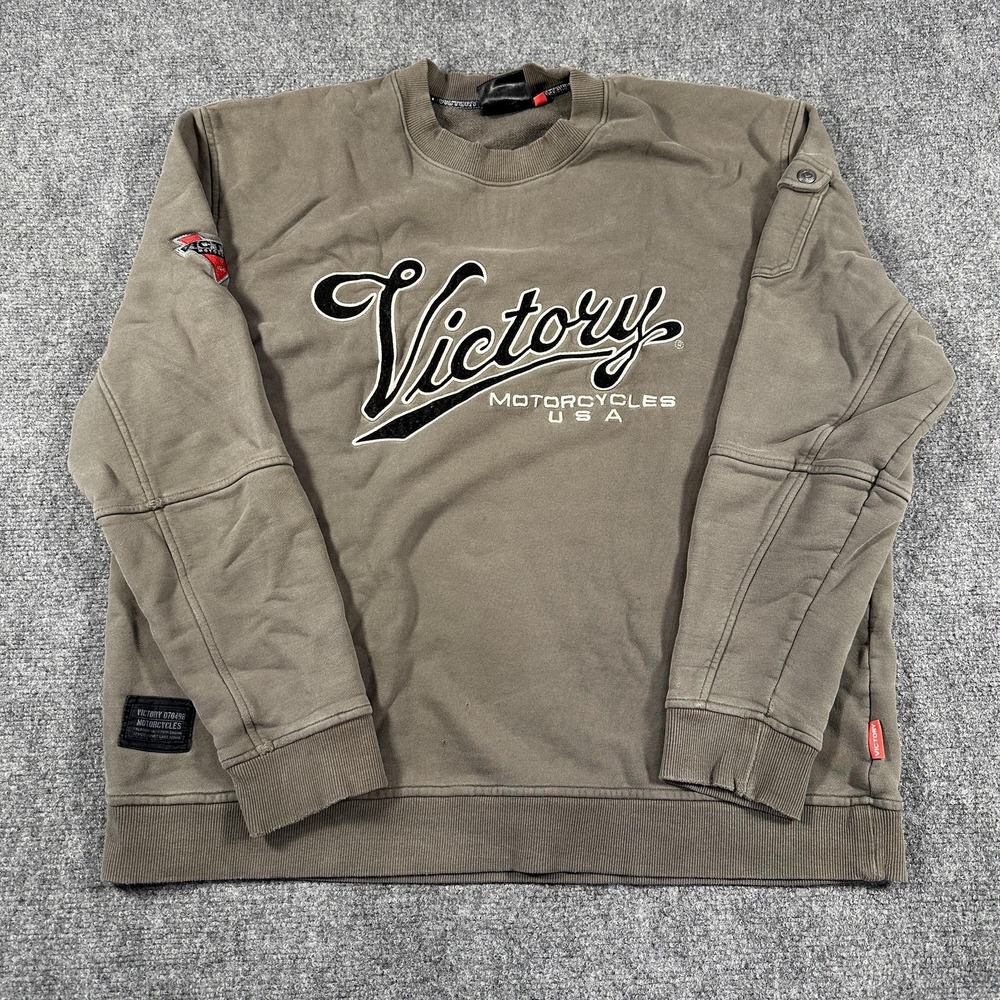 Victory Motorcycles Sweatshirt Mens XL Brown Fleece Pullover Crewneck Graphic